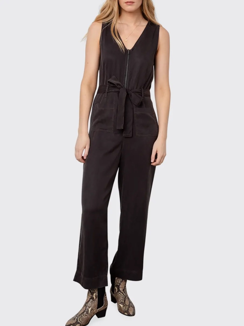 Rails Luke Belted Zip-Front Belted Coal Black Jumpsuit Size S